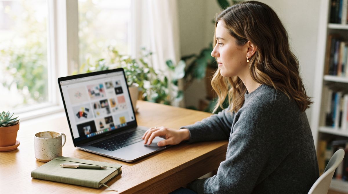 Laptop screen showing a freelancer portfolio website layout