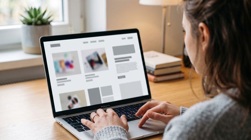 Laptop screen showing a simple online portfolio layout